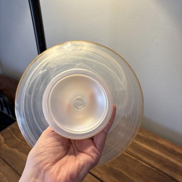 Small Frosted Gold Edge 8 1/4 Inch Round Pedestal Cake Plate. Cakes Treats - Picture 12 of 13